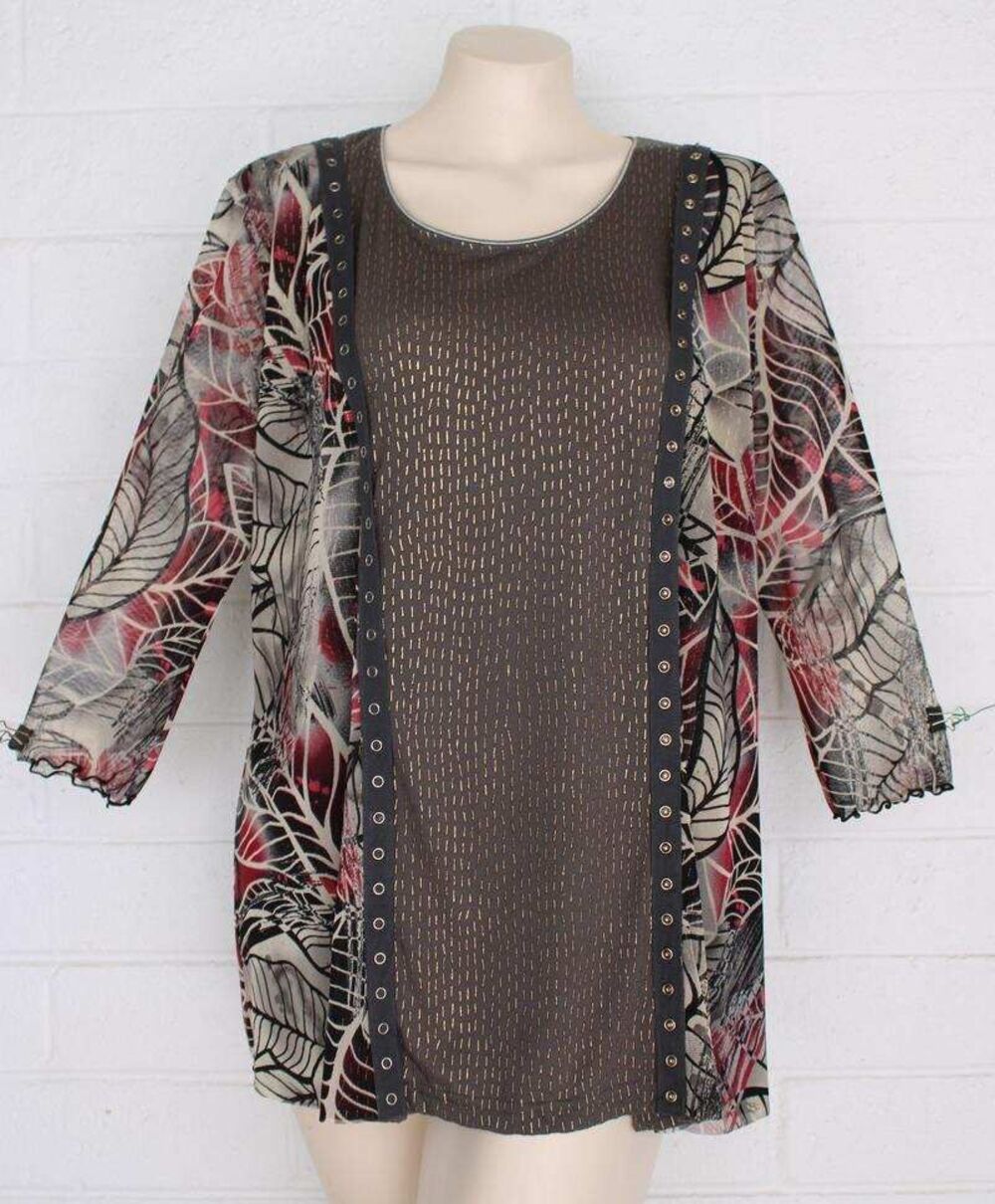 ANAC by Kimi XL Art to Wear Multi Fabric Grommet Trim Colorful Pullover Y2K Top - Picture 2 of 7